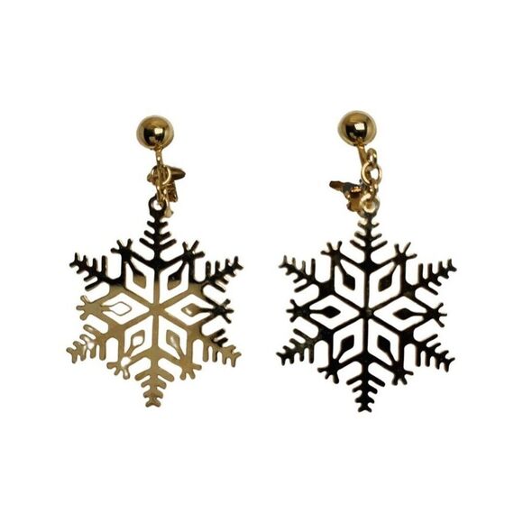 Avon Women’s Snowflake Gold Tone Dangle Drop Vintage Clip-on Earrings 1.75” - Picture 4 of 7